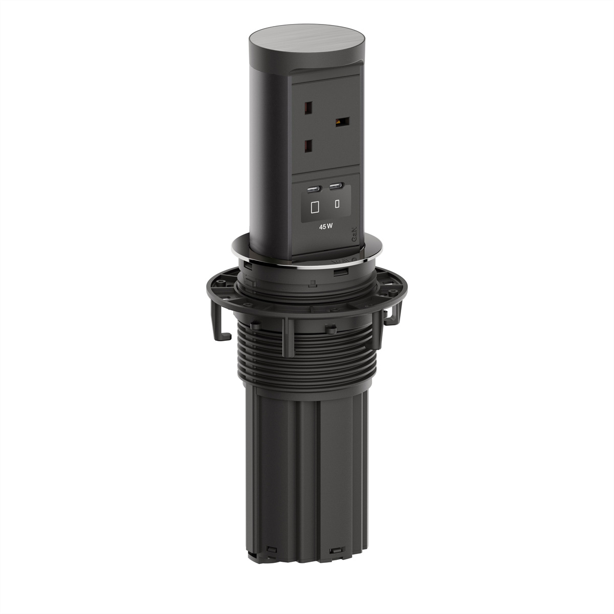 BACHMANN ELEVATOR2 1xUK 1xUSB, 1xUSB C/C 45W Edelstahl-Optik L=2m UK13A Einbau-Anschlussfelder ELEVATOR