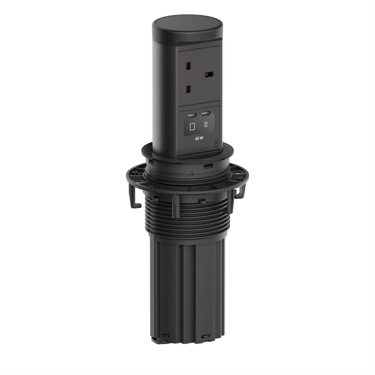 BACHMANN ELEVATOR2 1xUK, 1xUSB C/C 45W RAL9005 0,5m ISV Einbau-Anschlussfelder ELEVATOR