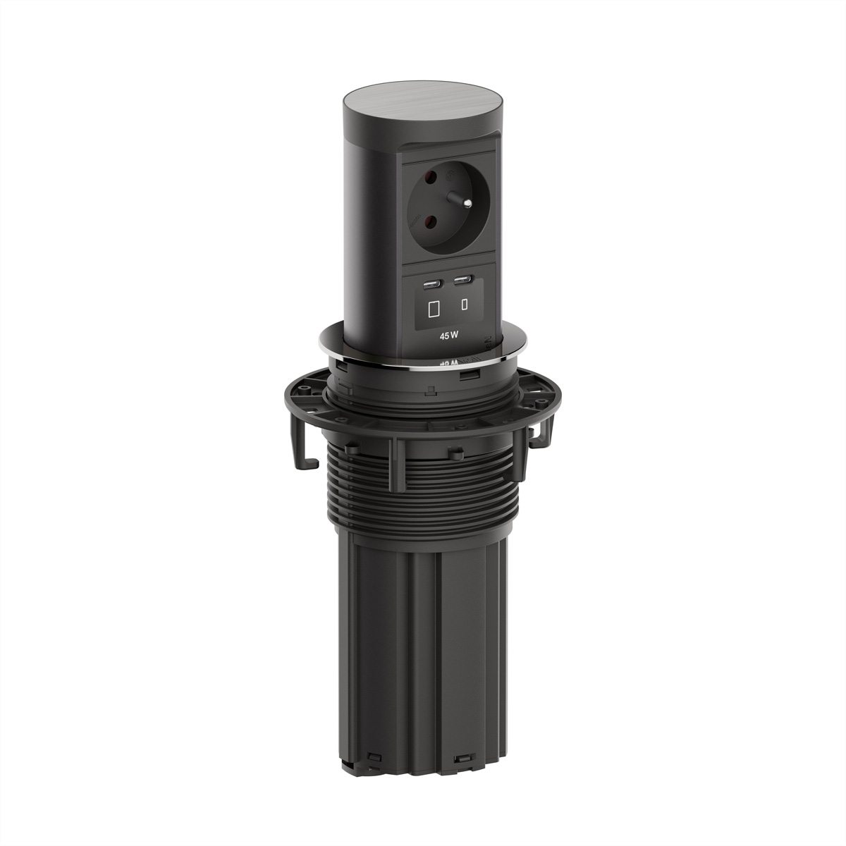 BACHMANN ELEVATOR2 1xUTE, 1xUSB C/C 45W Edelstahl-Optik 2,0 m AEH Einbau-Anschlussfelder ELEVATOR