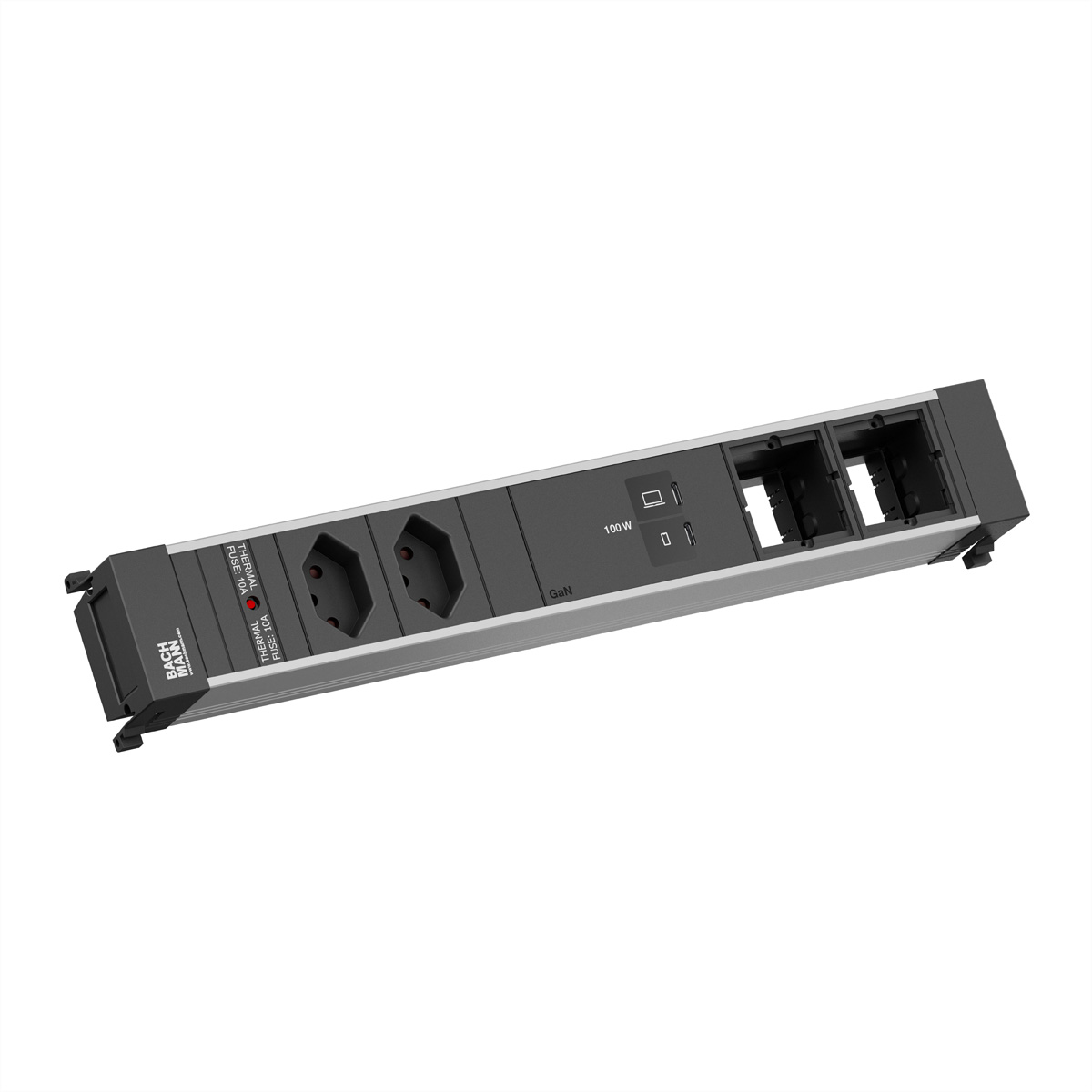 BACHMANN POWER FRAME L 2xCH 0°, 1xUSB C/C 100W 2xCM L=0,2m Einbau-Anschlussfelder POWER FRAME
