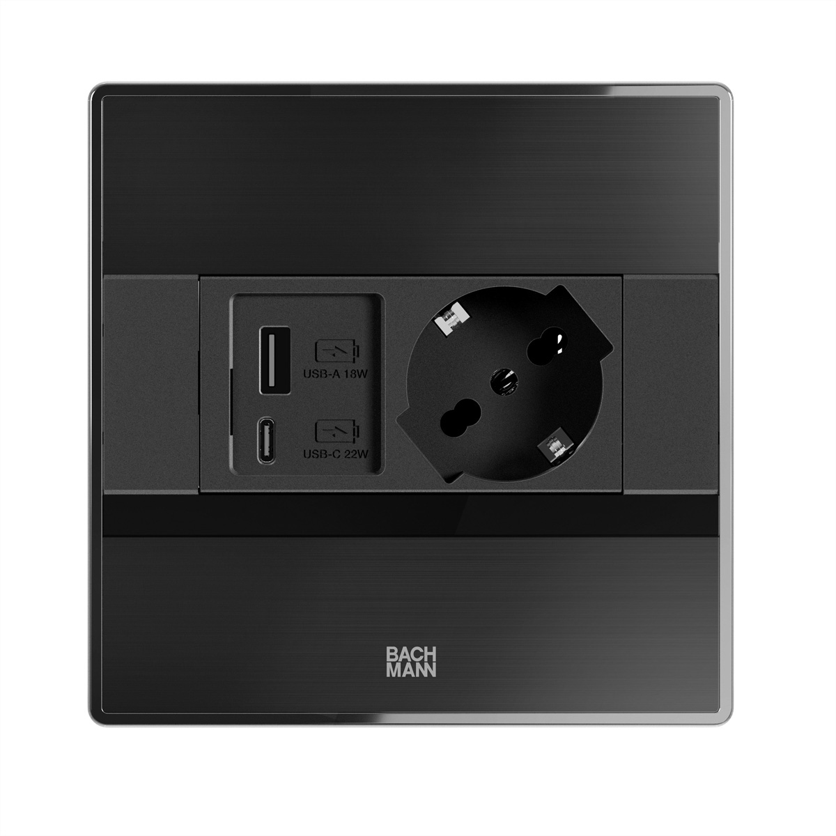 BACHMANN SENSE schwarz 1x P40, 1x USB A/C L=2,0m AEH