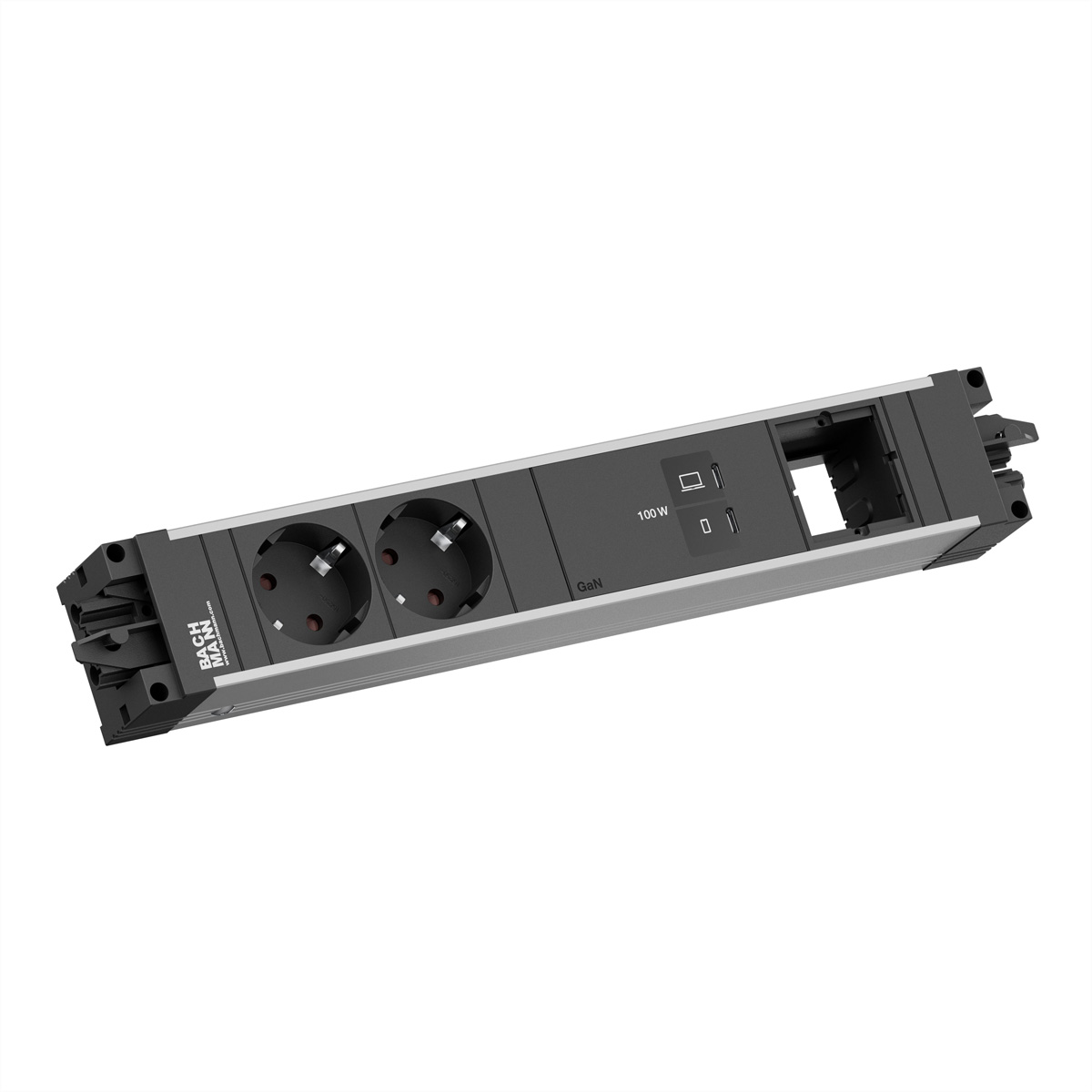 BACHMANN STEP ALU 2xCEE7/3, 1xUSB C/C 100W 1xCM STEP Steckdoseneinheit