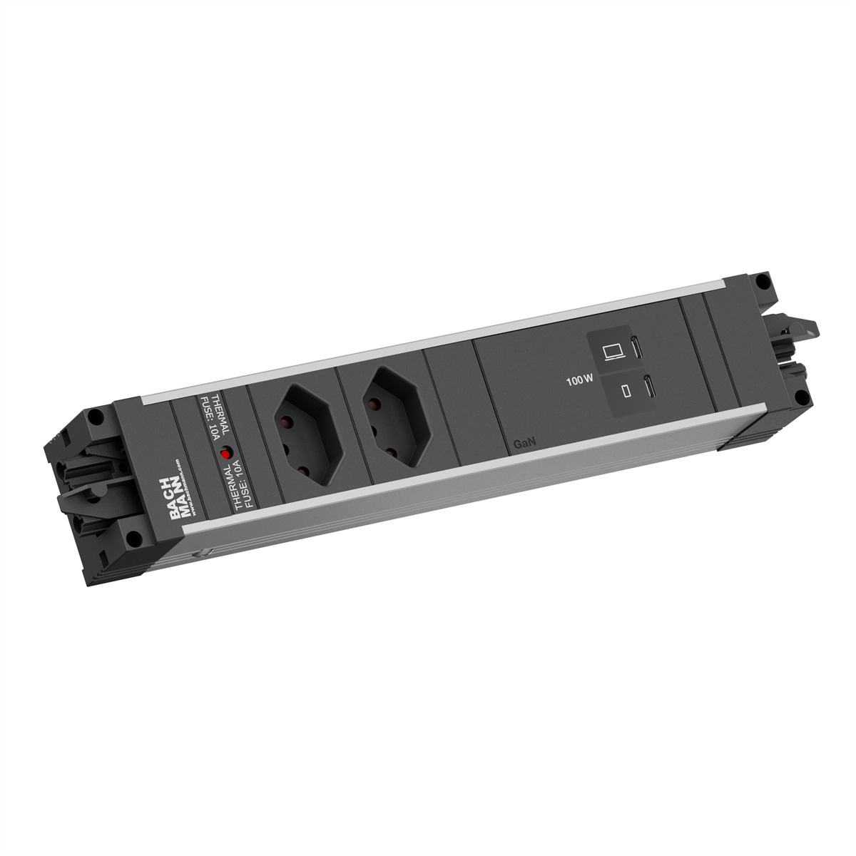BACHMANN STEP ALU 2xCH 90°, 1xUSB C/C 100W STEP Steckdoseneinheit