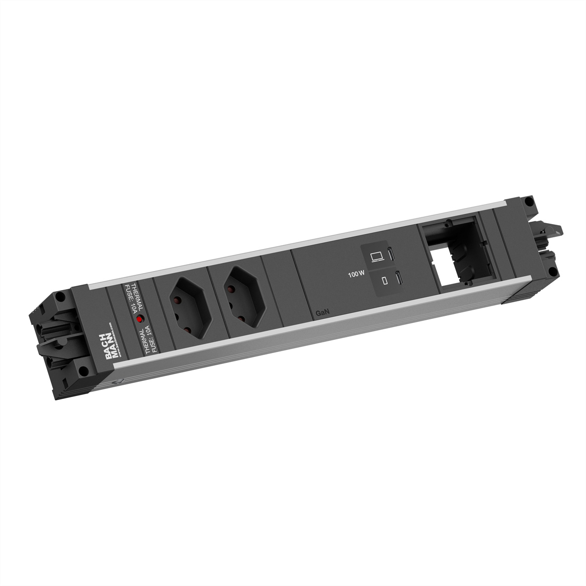 BACHMANN STEP ALU 2xCH 90°, 1xUSB C/C 100W 1xCM STEP Steckdoseneinheit