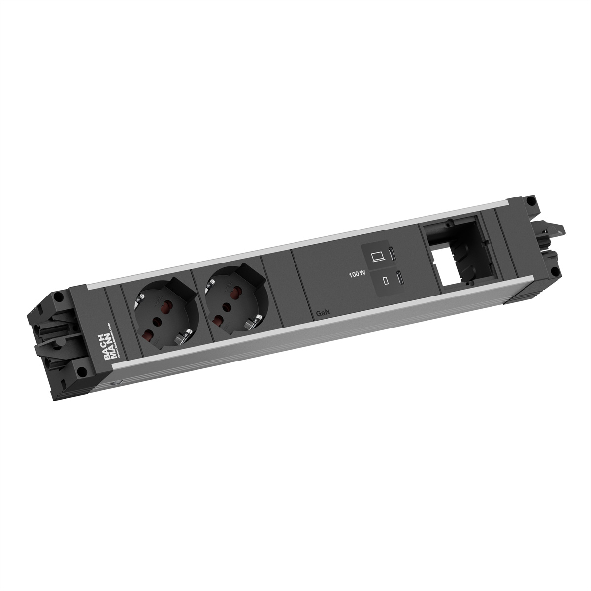 BACHMANN STEP ALU 2xP40, 1xUSB C/C 100W 1xCM STEP Steckdoseneinheit