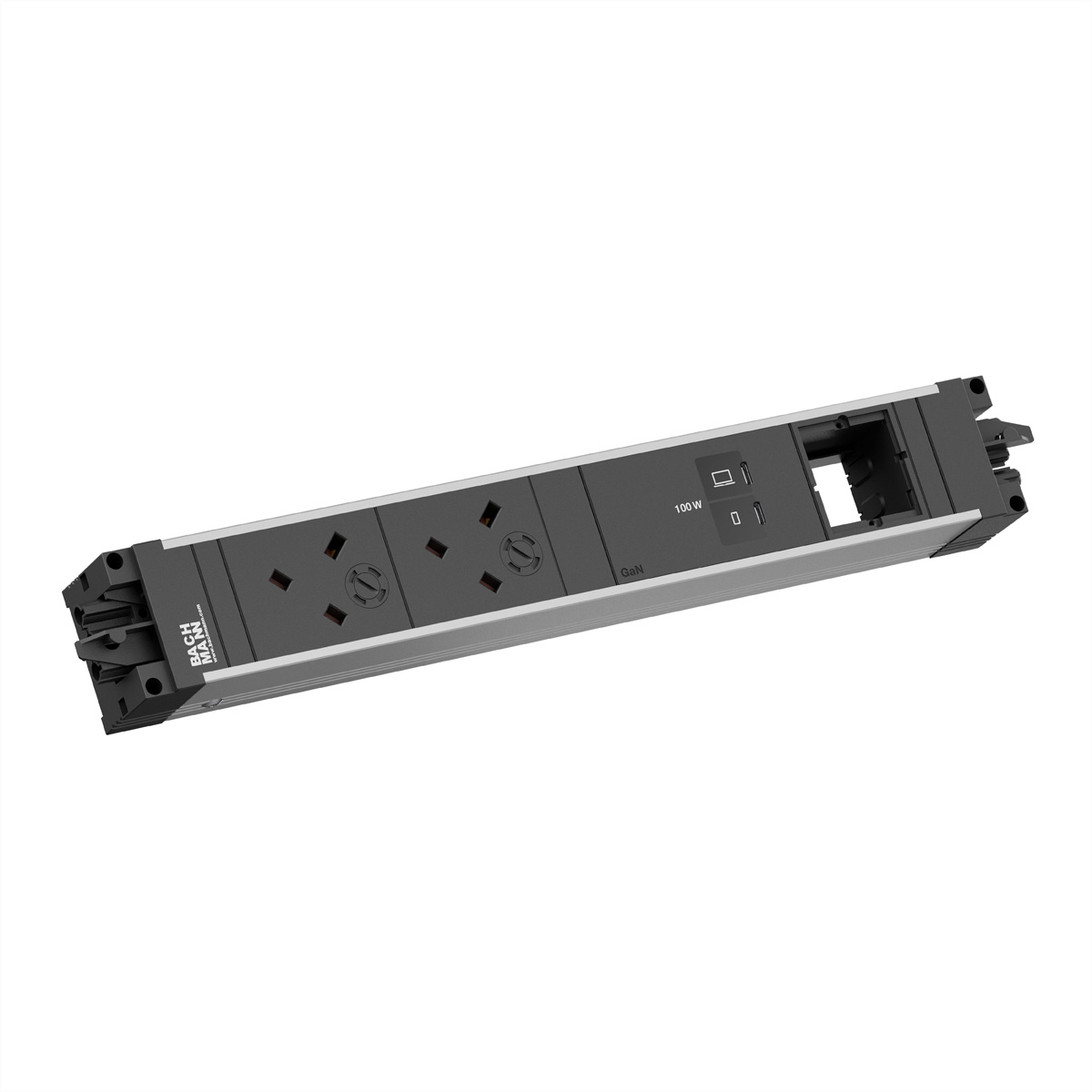 BACHMANN STEP ALU 2xUK, 1xUSB C/C 100W 1xCM STEP Steckdoseneinheit