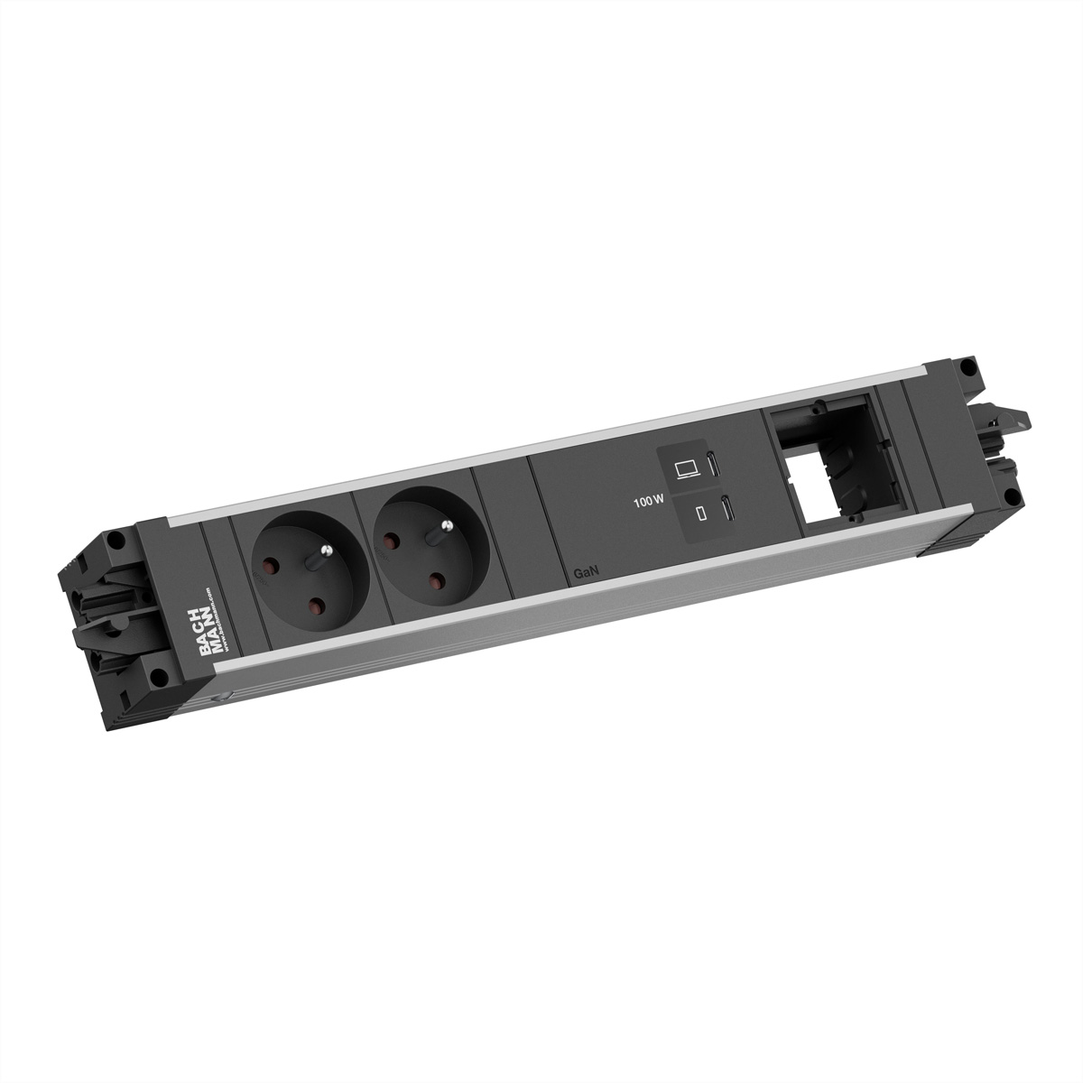 BACHMANN STEP ALU 2xUTE, 1xUSB C/C 100W 1xCM STEP Steckdoseneinheit