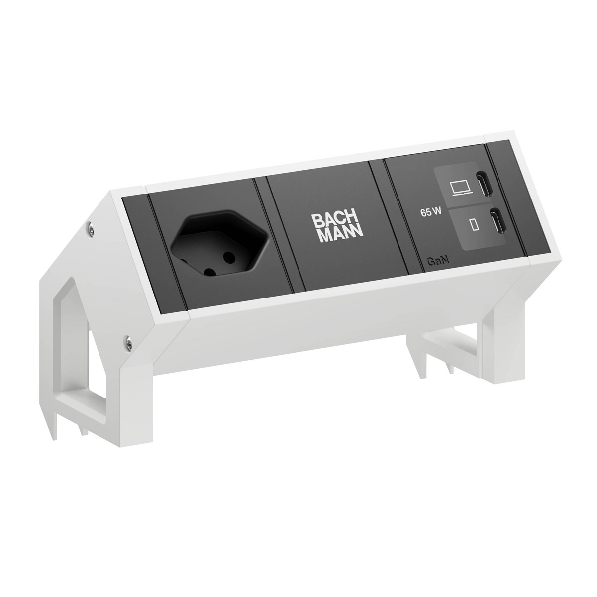 BACHMANN DESK2 1xCH 90° 1xUSB C/C 65W, L=0,2m RAL9010 Aufbau-Anschlussfelder DESK2