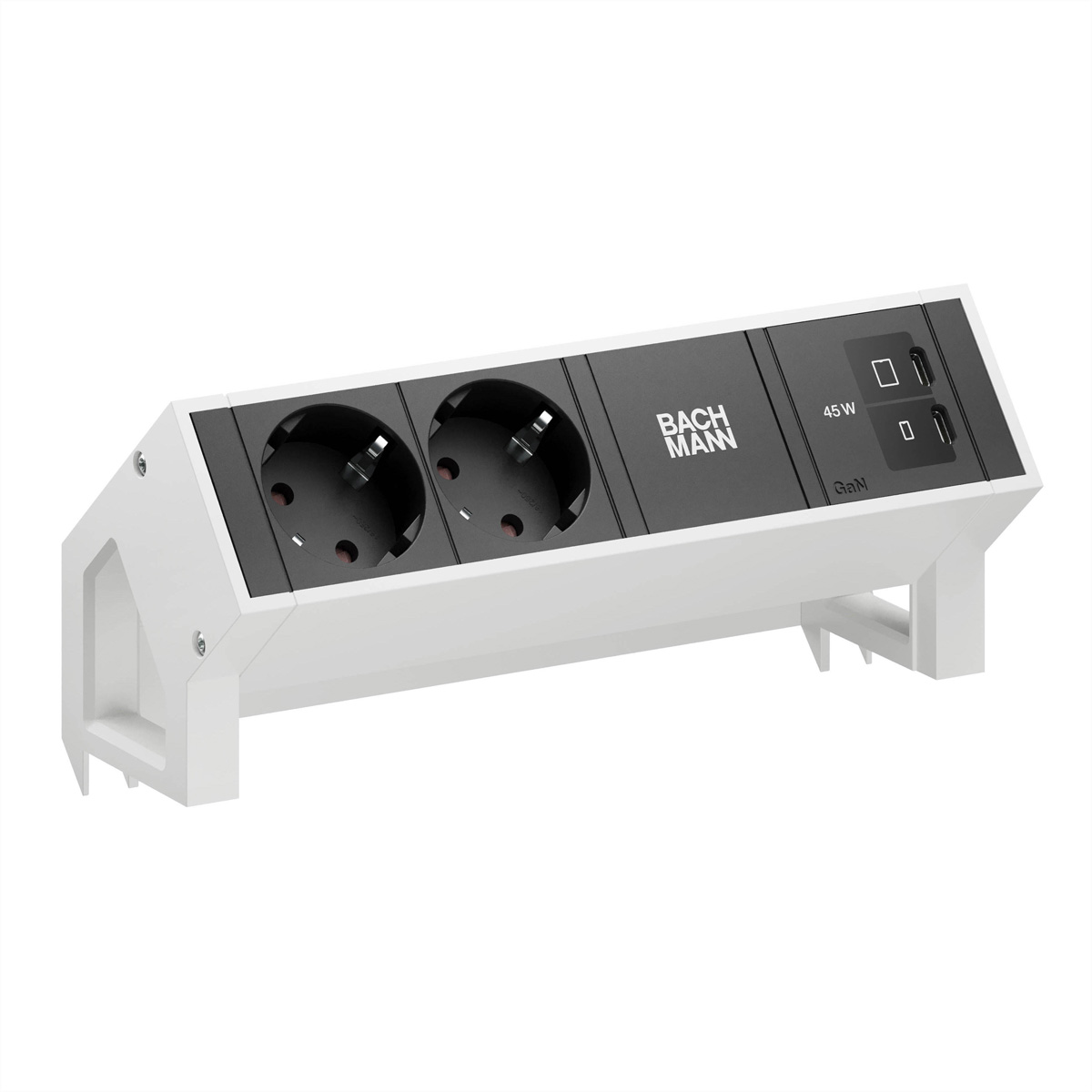BACHMANN DESK2 2xCEE7/3 1xUSB C/C 45W, L=0,2m RAL9010 Aufbau-Anschlussfelder DESK2