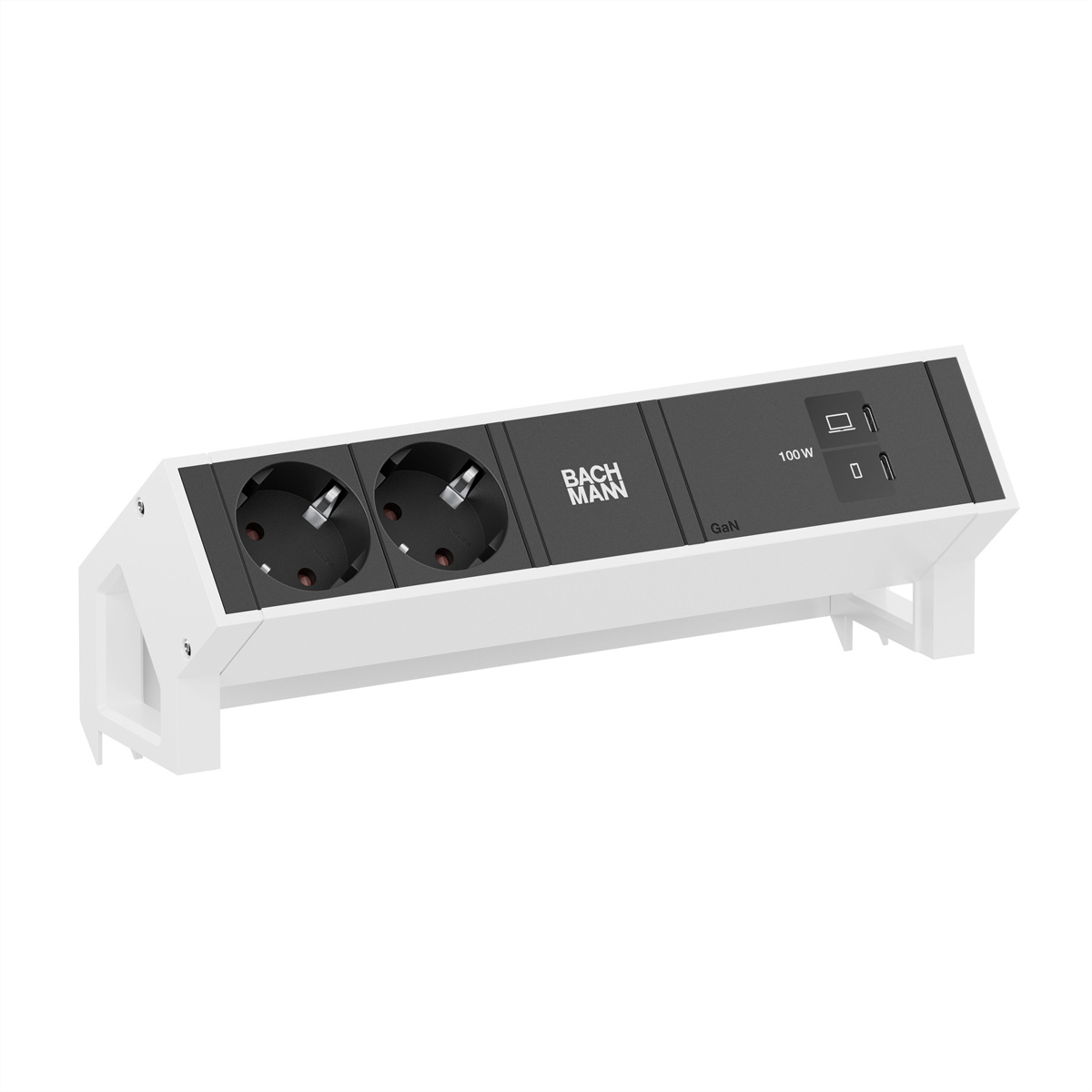 BACHMANN DESK2 2xCEE7/3 1xUSB C/C 100W, L=0,2m RAL9010 Aufbau-Anschlussfelder DESK2