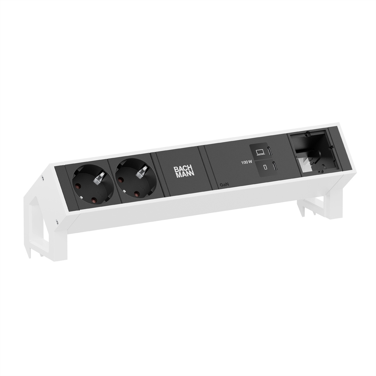 BACHMANN DESK2 2xCEE7/3 1xUSB C/C 100W, 1xCM L=0,2m RAL9010 Aufbau-Anschlussfelder DESK2