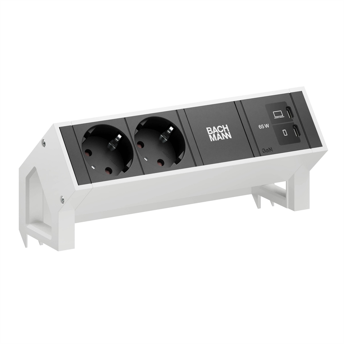 BACHMANN DESK2 2xCEE7/3 1xUSB C/C 65W, L=0,2m RAL9010 Aufbau-Anschlussfelder DESK2