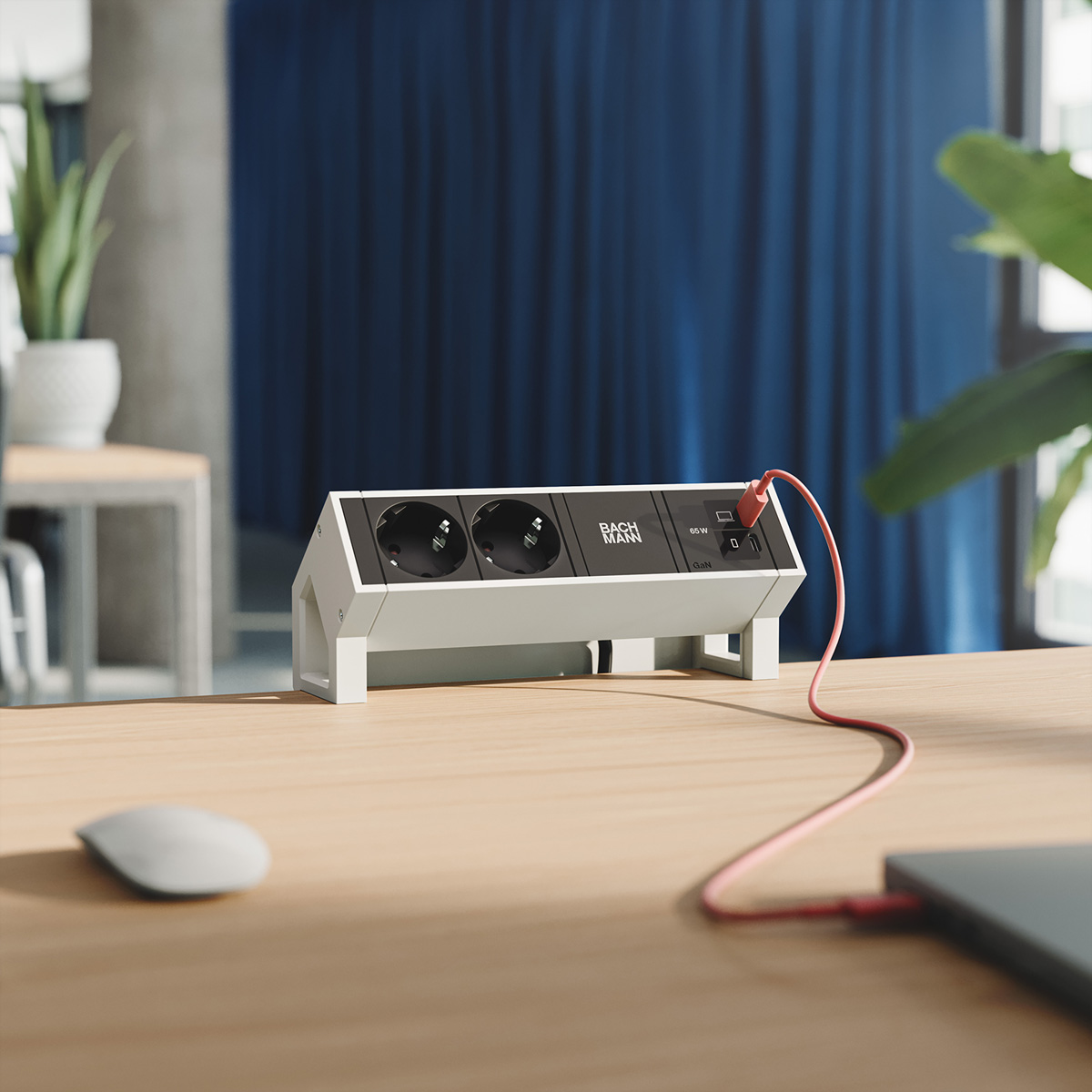 BACHMANN DESK2 2xCEE7/3 1xUSB C/C 65W, L=0,2m RAL9010
