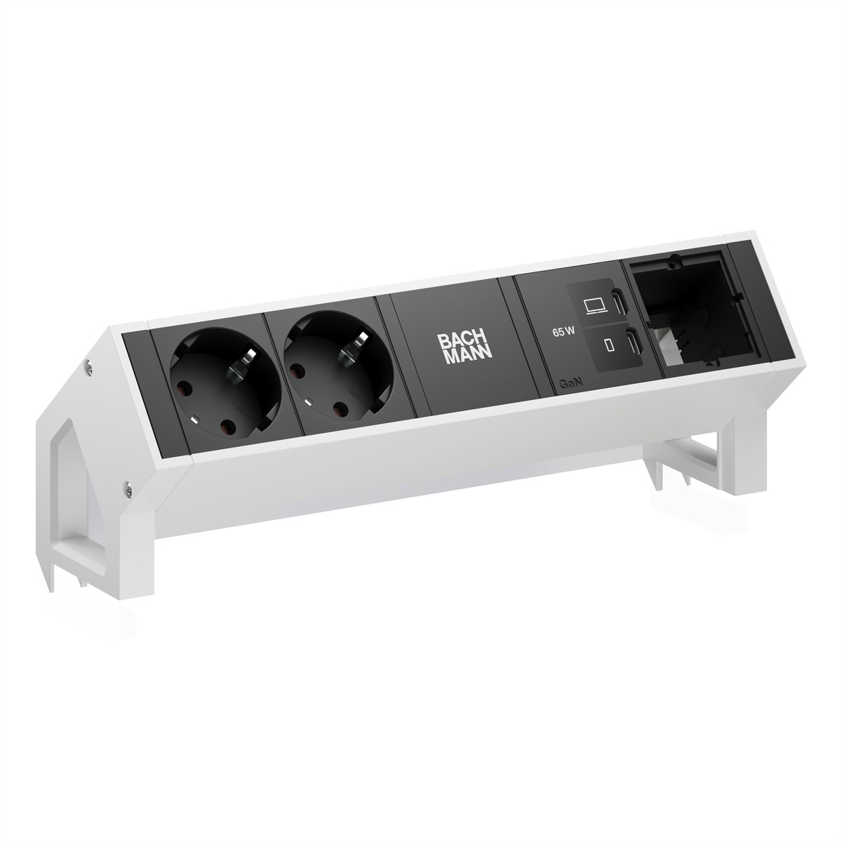 BACHMANN DESK2 2xCEE7/3 1xUSB C/C 65W, 1xCM L=0,2m RAL9010 Aufbau-Anschlussfelder DESK2