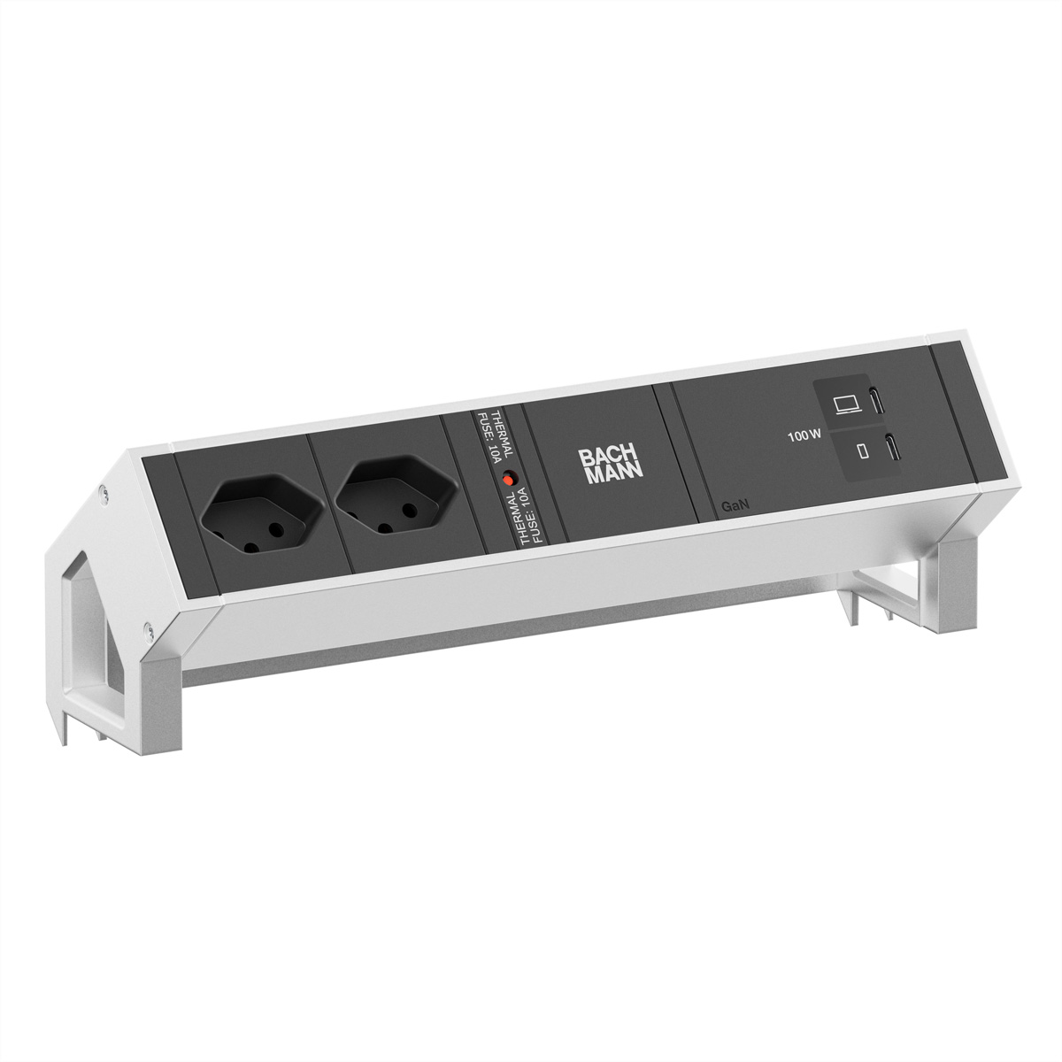 BACHMANN DESK2 2xCH 90° 1xUSB C/C 100W, L=0,2m INOX Aufbau-Anschlussfelder DESK2
