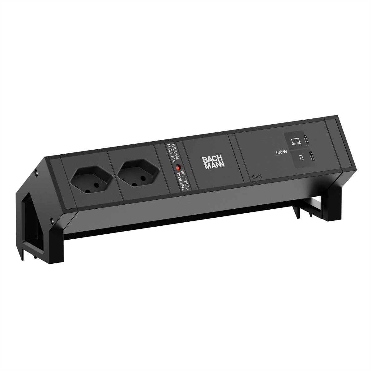 BACHMANN DESK2 2xCH 90° 1xUSB C/C 100W, L=0,2m RAL9005 Aufbau-Anschlussfelder DESK2