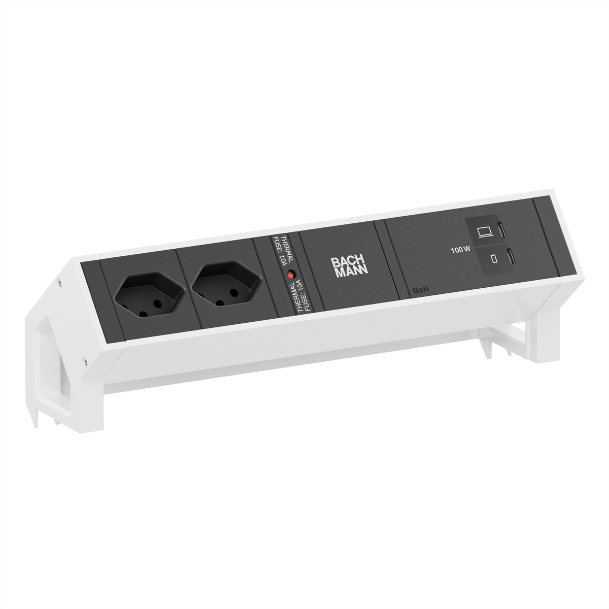 BACHMANN DESK2 2xCH 90° 1xUSB C/C 100W, L=0,2m RAL9010 Aufbau-Anschlussfelder DESK2