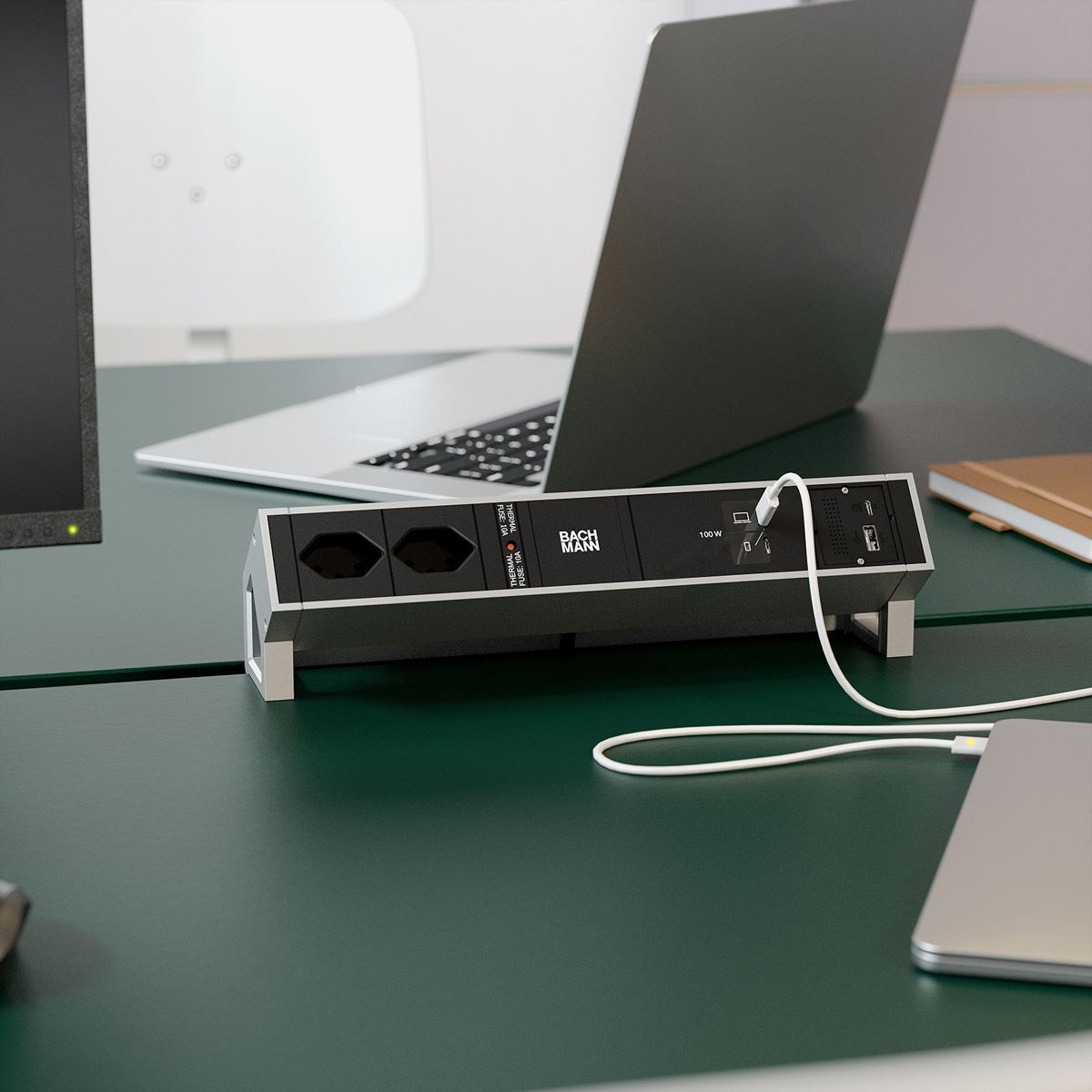 BACHMANN DESK2 2xCH 90° 1xUSB C/C 100W, 1xCM L=0,2m INOX