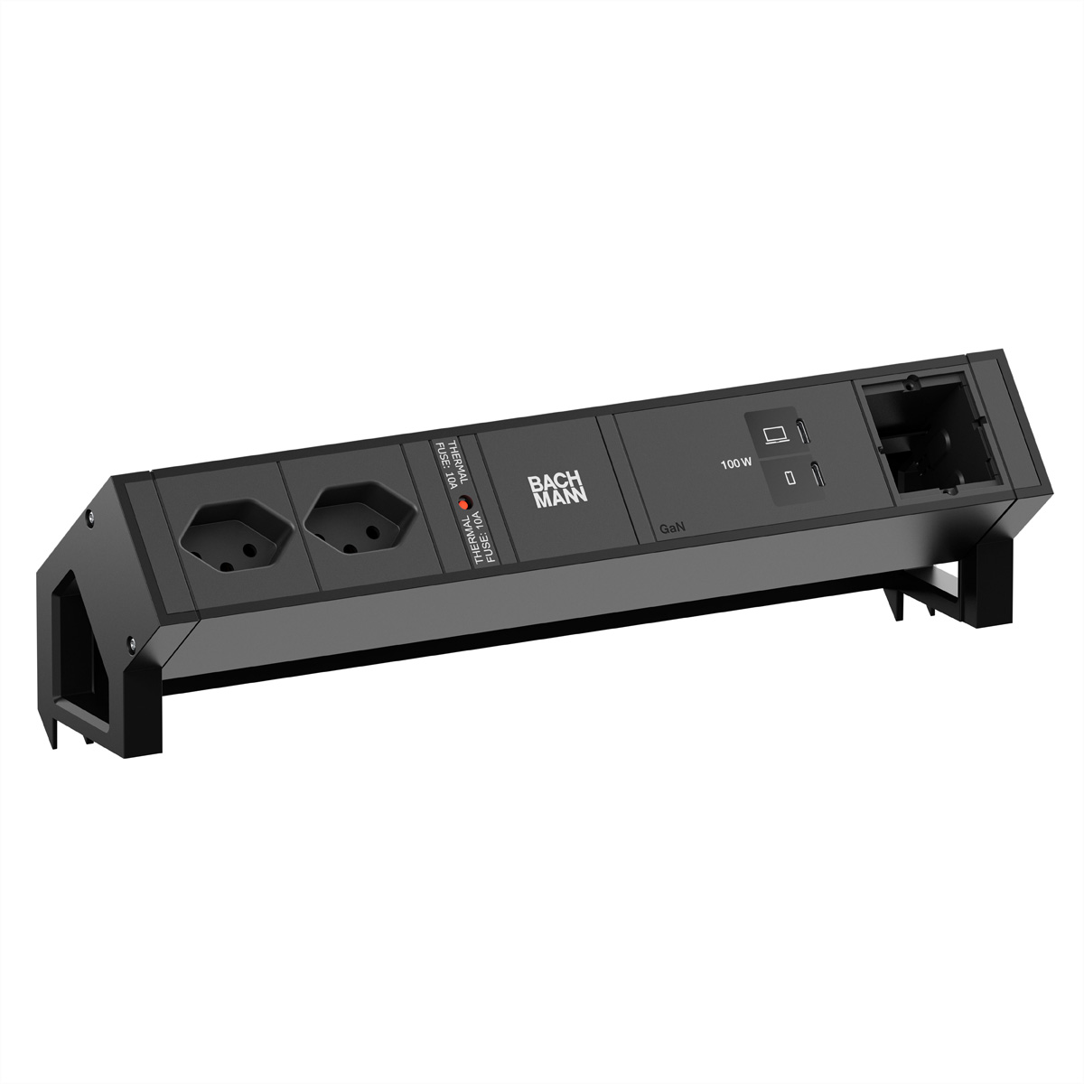 BACHMANN DESK2 2xCH 90° 1xUSB C/C 100W, 1xCM L=0,2m RAL9005 Aufbau-Anschlussfelder DESK2