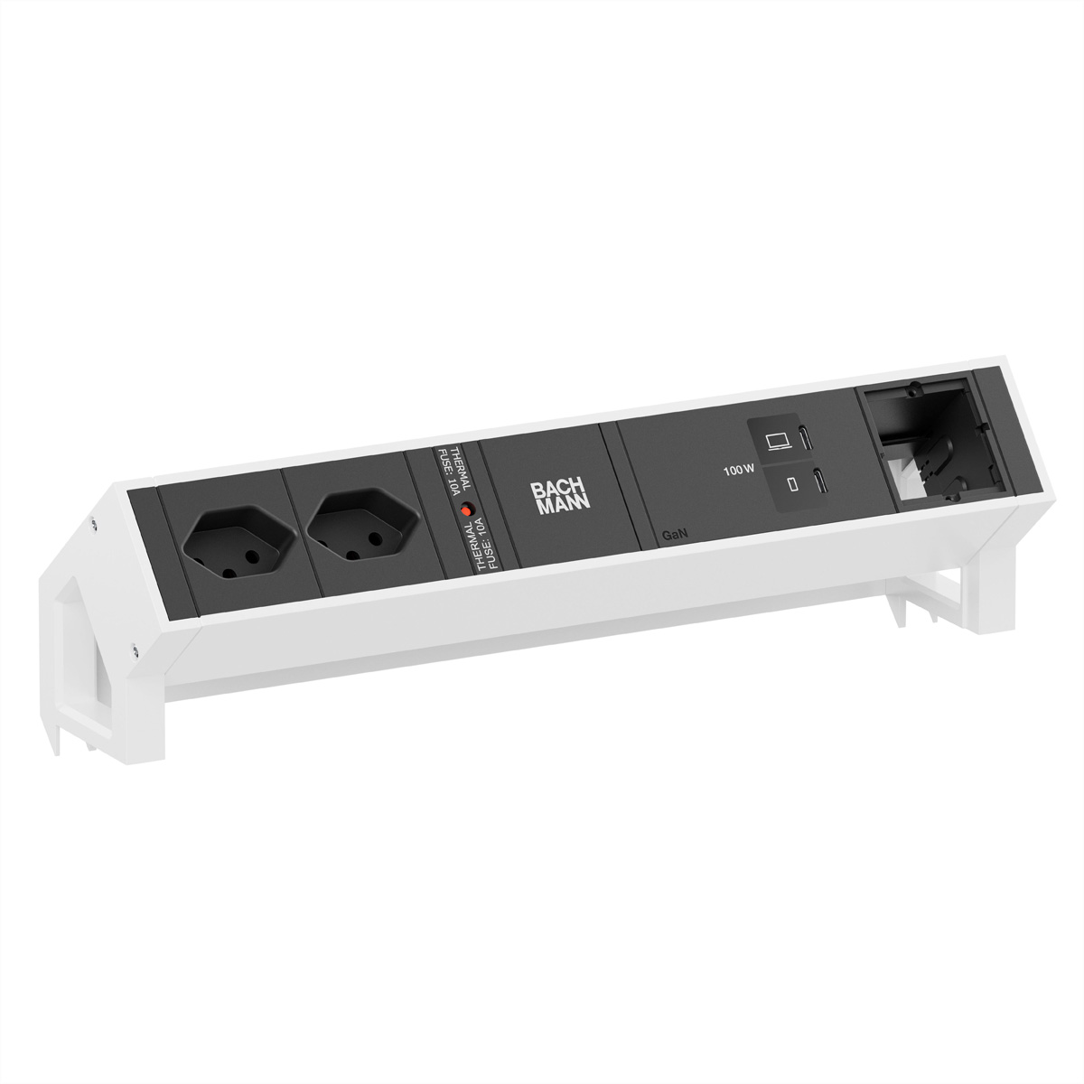 BACHMANN DESK2 2xCH 90° 1xUSB C/C 100W, 1xCM L=0,2m RAL9010 Aufbau-Anschlussfelder DESK2