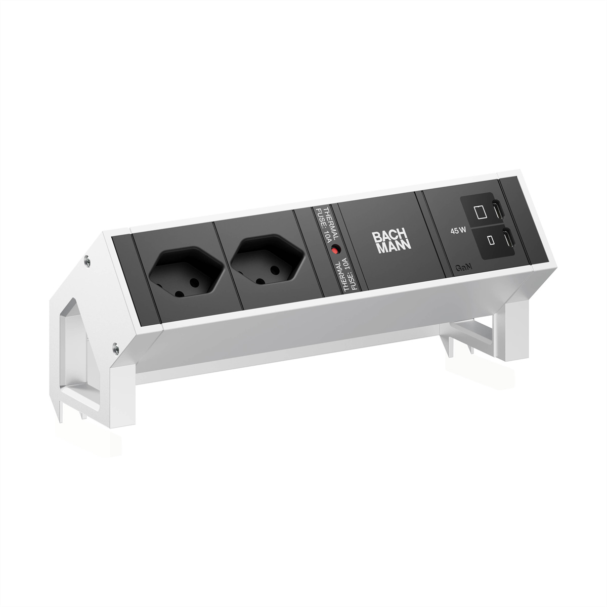 BACHMANN DESK2 2xCH 90° 1xUSB C/C 45W, L=0,2m INOX Aufbau-Anschlussfelder DESK2