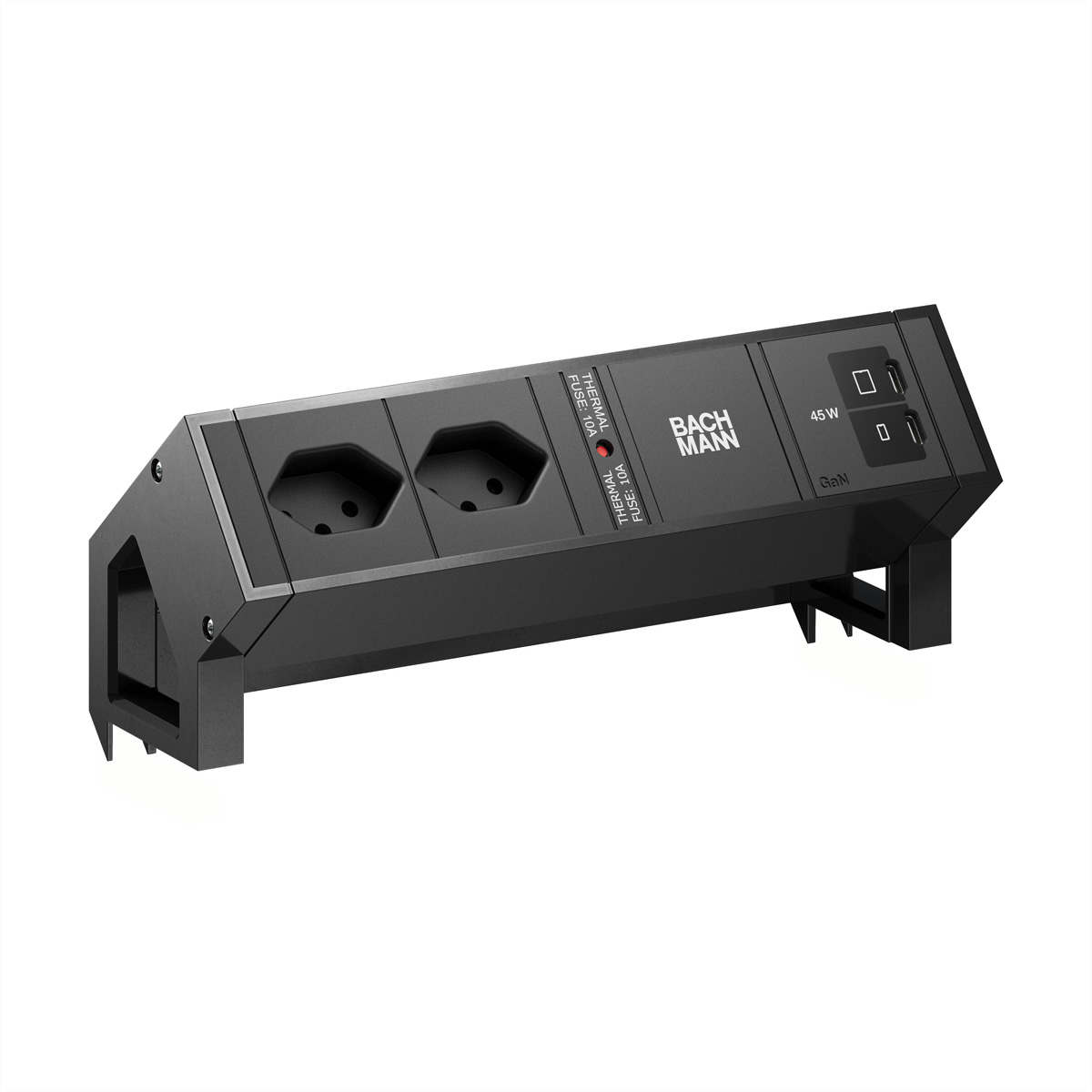 BACHMANN DESK2 2xCH 90° 1xUSB C/C 45W, L=0,2m RAL9005 Aufbau-Anschlussfelder DESK2