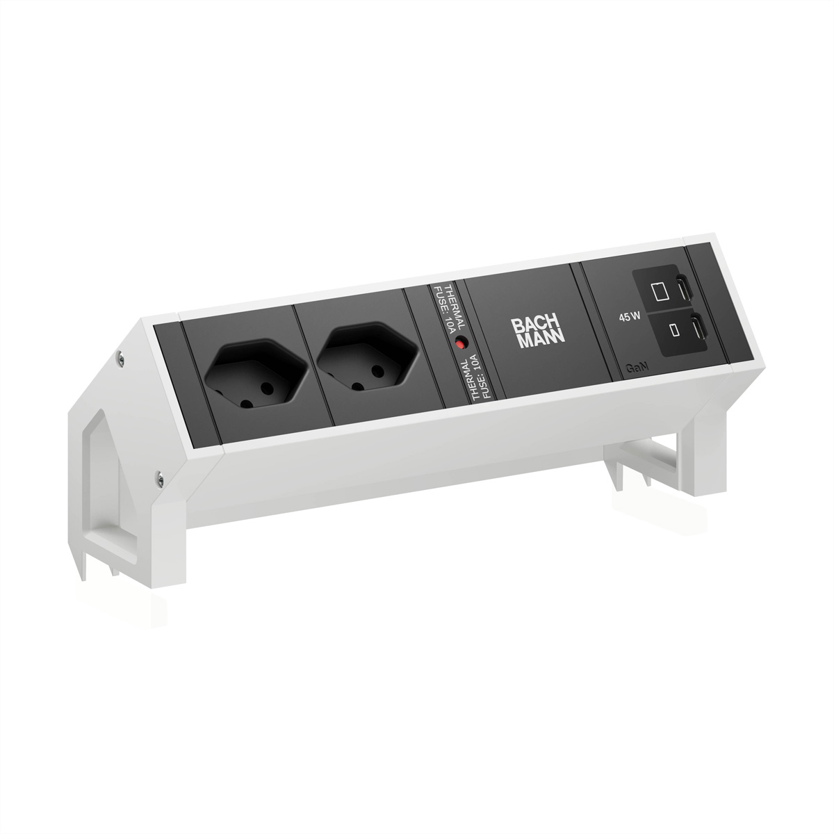 BACHMANN DESK2 2xCH 90° 1xUSB C/C 45W, L=0,2m RAL9010 Aufbau-Anschlussfelder DESK2