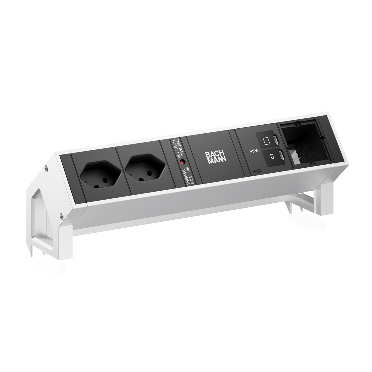 BACHMANN DESK2 2xCH 90° 1xUSB C/C 45W, 1xCM L=0,2m INOX Aufbau-Anschlussfelder DESK2