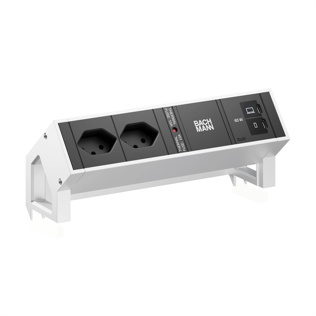 BACHMANN DESK2 2xCH 90° 1xUSB C/C 65W, L=0,2m INOX Aufbau-Anschlussfelder DESK2