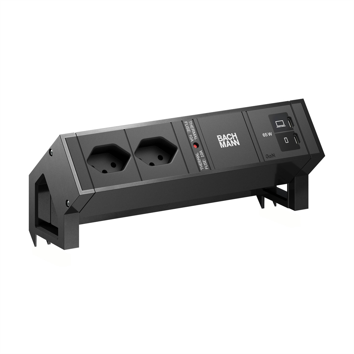 BACHMANN DESK2 2xCH 90° 1xUSB C/C 65W, L=0,2m RAL9005 Aufbau-Anschlussfelder DESK2