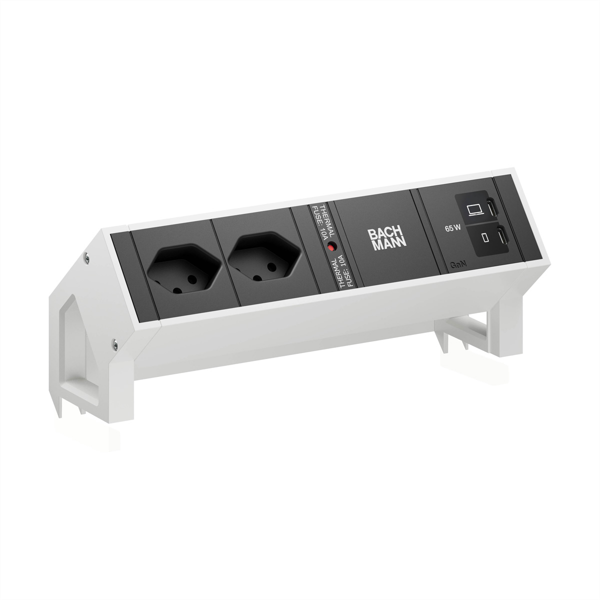 BACHMANN DESK2 2xCH 90° 1xUSB C/C 65W, L=0,2m RAL9010 Aufbau-Anschlussfelder DESK2