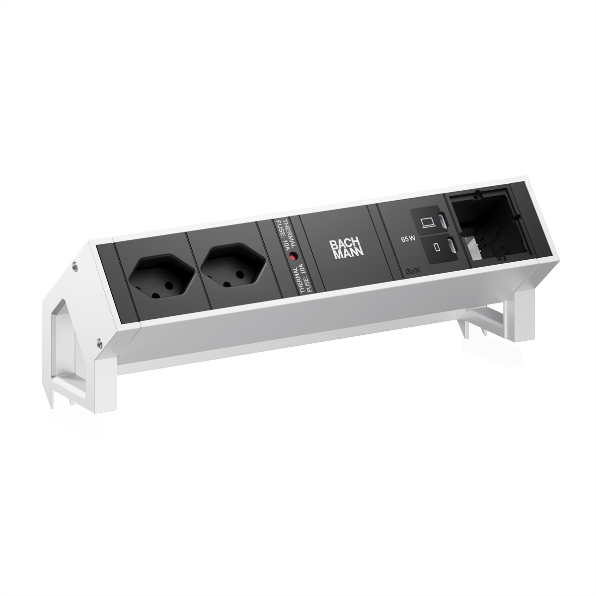 BACHMANN DESK2 2xCH 90° 1xUSB C/C 65W, 1xCM L=0,2m INOX Aufbau-Anschlussfelder DESK2