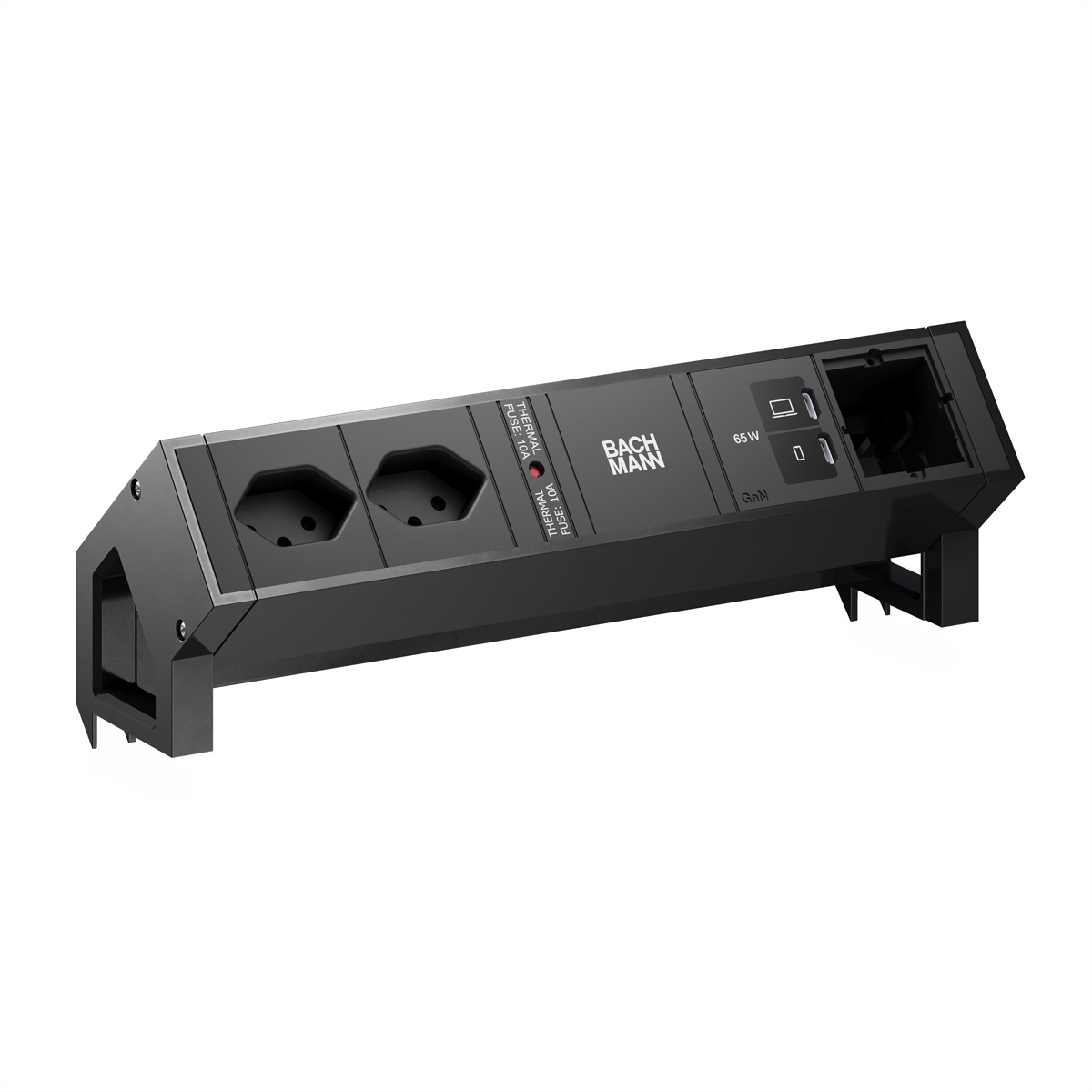 BACHMANN DESK2 2xCH 90° 1xUSB C/C 65W, 1xCM L=0,2m RAL9005 Aufbau-Anschlussfelder DESK2