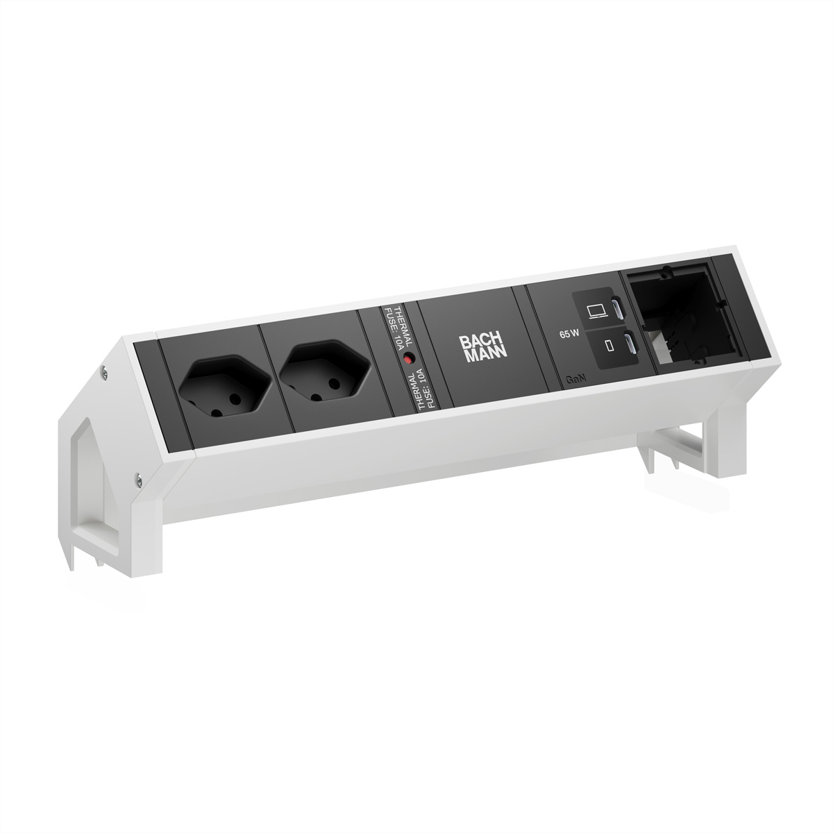 BACHMANN DESK2 2xCH 90° 1xUSB C/C 65W, 1xCM L=0,2m RAL9010 Aufbau-Anschlussfelder DESK2