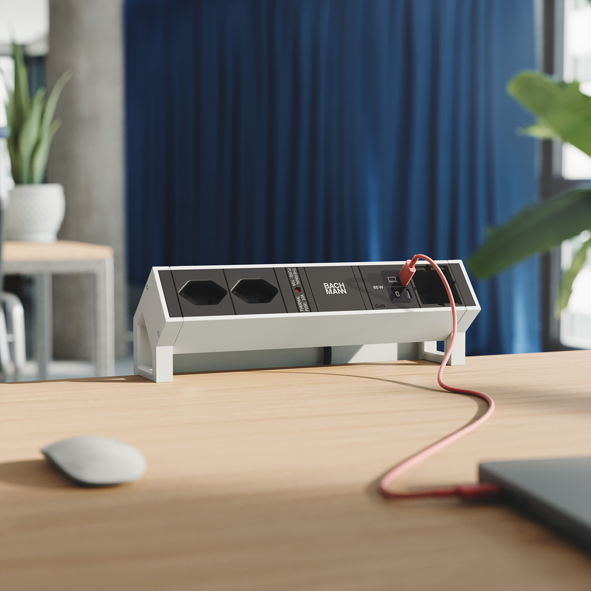 BACHMANN DESK2 2xCH 90° 1xUSB C/C 65W, 1xCM L=0,2m RAL9010