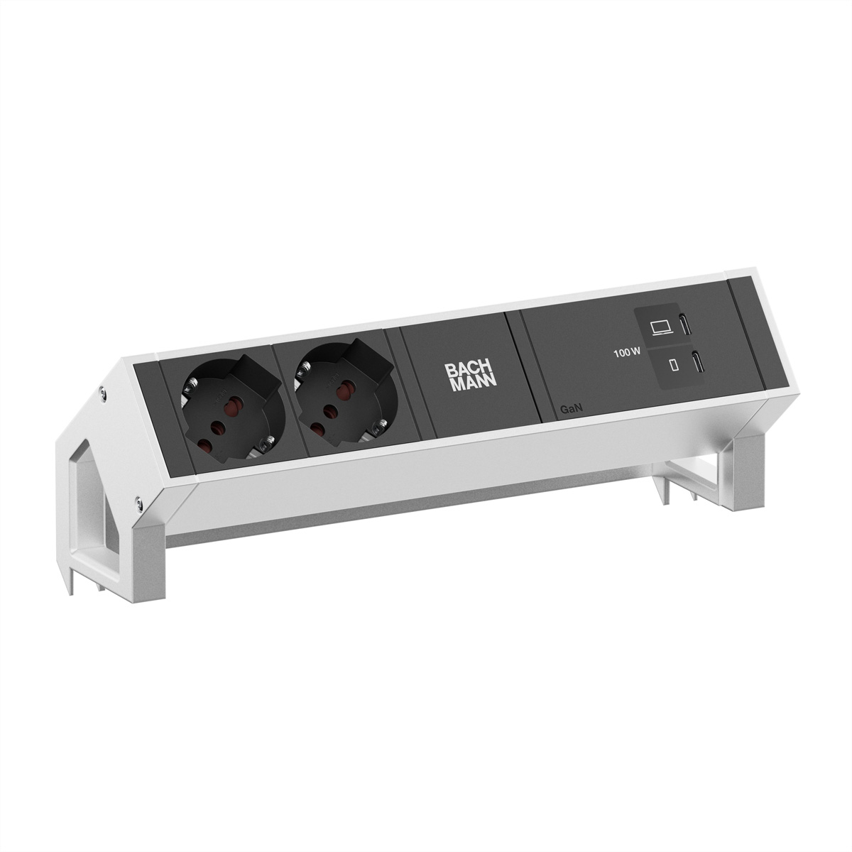 BACHMANN DESK2 2xP40 1xUSB C/C 100W, L=0,2m INOX Aufbau-Anschlussfelder DESK2