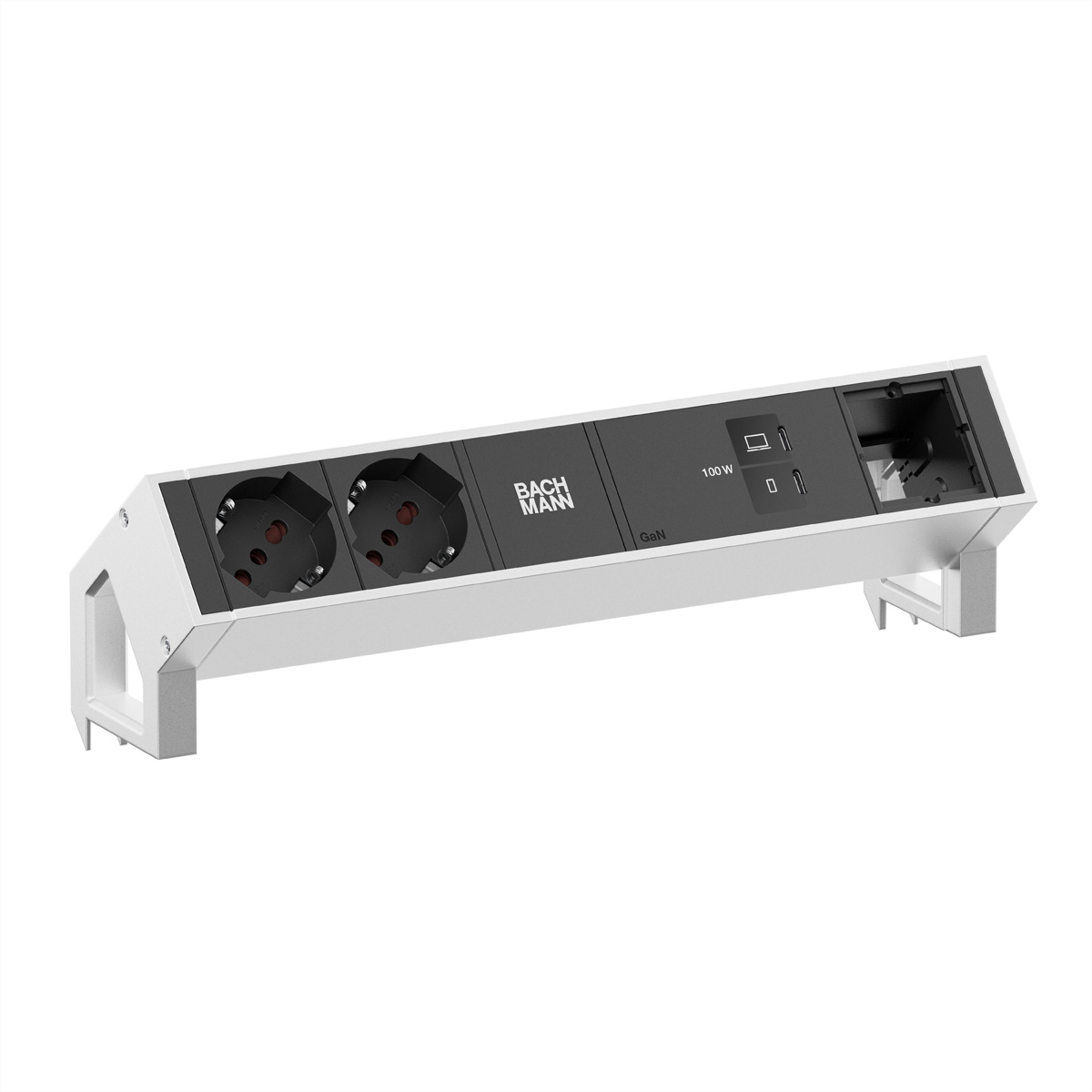 BACHMANN DESK2 2xP40 1xUSB C/C 100W, 1xCM L=0,2m INOX Aufbau-Anschlussfelder DESK2