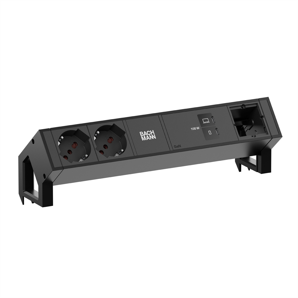BACHMANN DESK2 2xP40 1xUSB C/C 100W, 1xCM L=0,2m RAL9005 Aufbau-Anschlussfelder DESK2