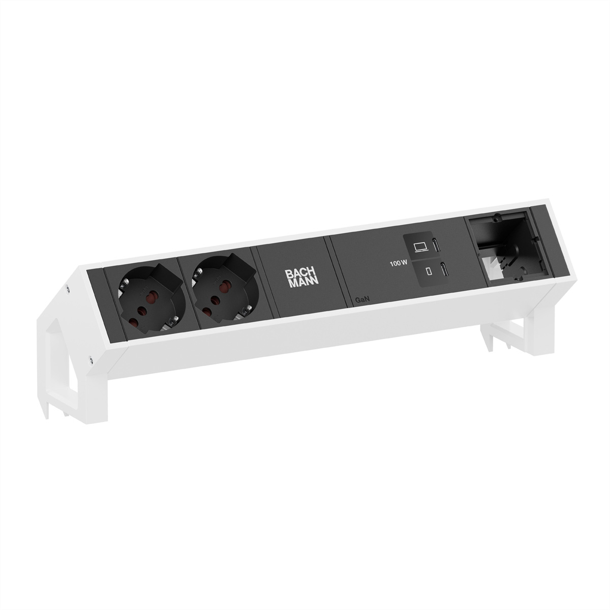 BACHMANN DESK2 2xP40 1xUSB C/C 100W, 1xCM L=0,2m RAL9010 Aufbau-Anschlussfelder DESK2