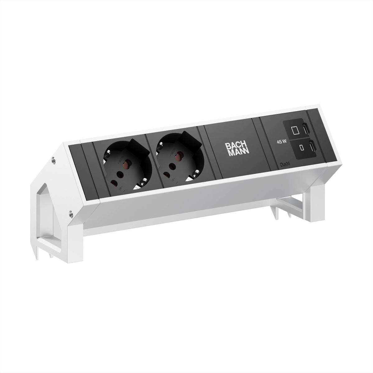 BACHMANN DESK2 2xP40 1xUSB C/C 45W, L=0,2m INOX Aufbau-Anschlussfelder DESK2