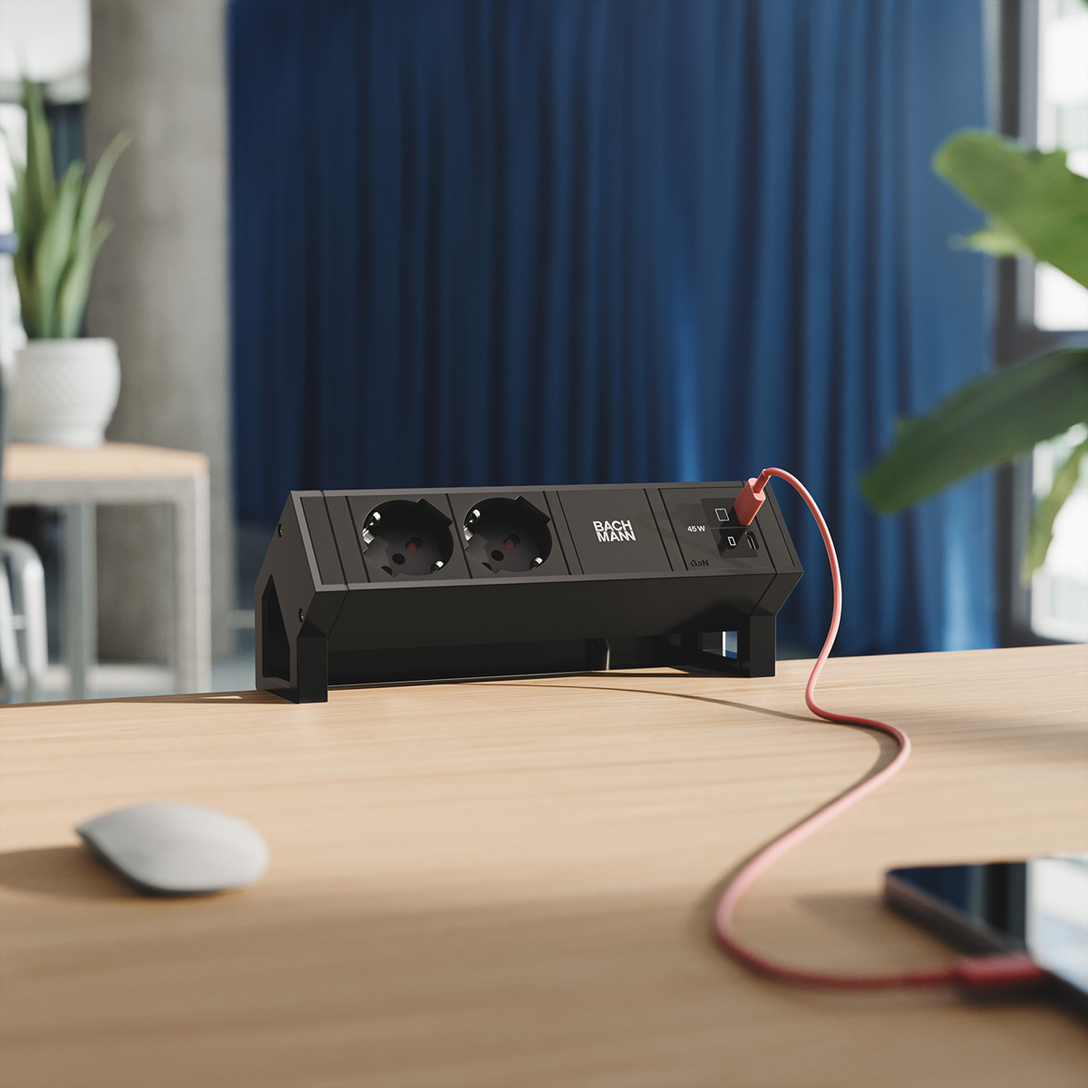 BACHMANN DESK2 2xP40 1xUSB C/C 45W, L=0,2m RAL9005