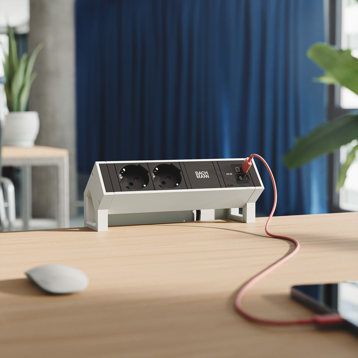 BACHMANN DESK2 2xP40 1xUSB C/C 45W, L=0,2m RAL9010