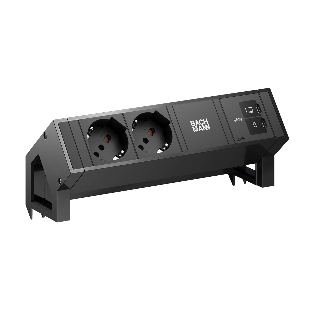 BACHMANN DESK2 2xP40 1xUSB C/C 65W, L=0,2m RAL9005 Aufbau-Anschlussfelder DESK2