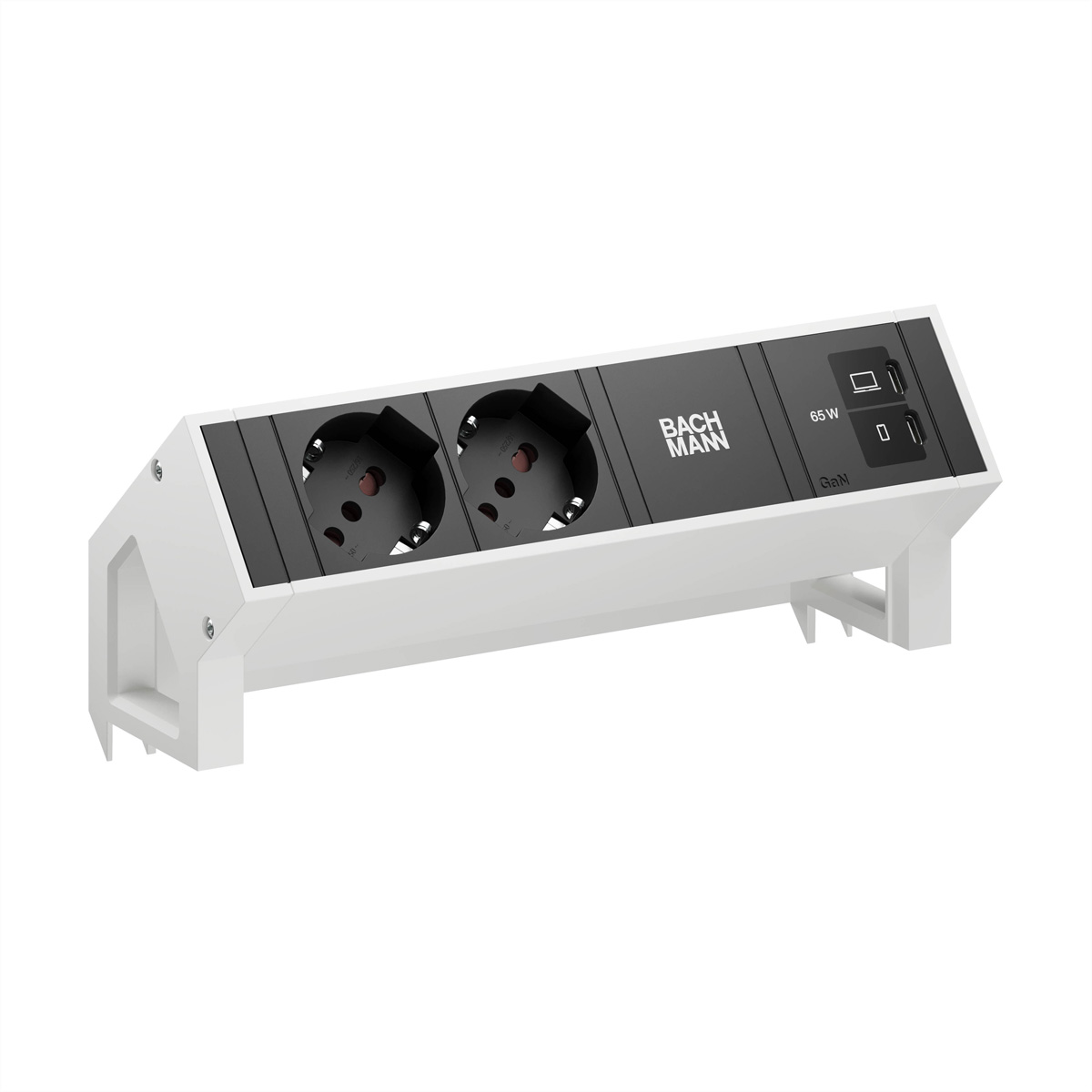 BACHMANN DESK2 2xP40 1xUSB C/C 65W, L=0,2m RAL9010 Aufbau-Anschlussfelder DESK2
