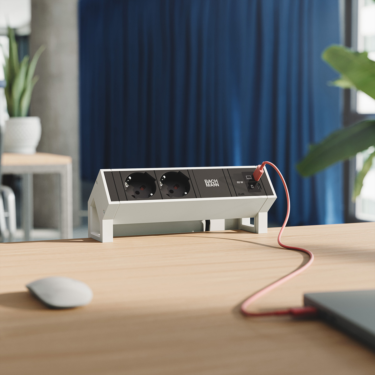 BACHMANN DESK2 2xP40 1xUSB C/C 65W, L=0,2m RAL9010