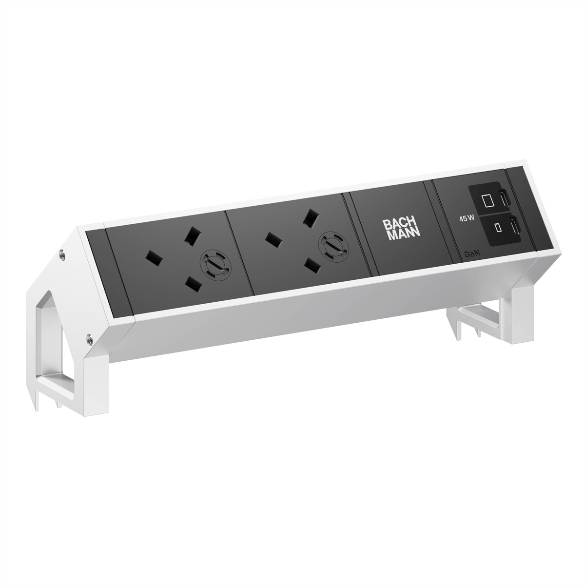 BACHMANN DESK2 2xUK 1xUSB C/C 45W, L=0,2m INOX Aufbau-Anschlussfelder DESK2