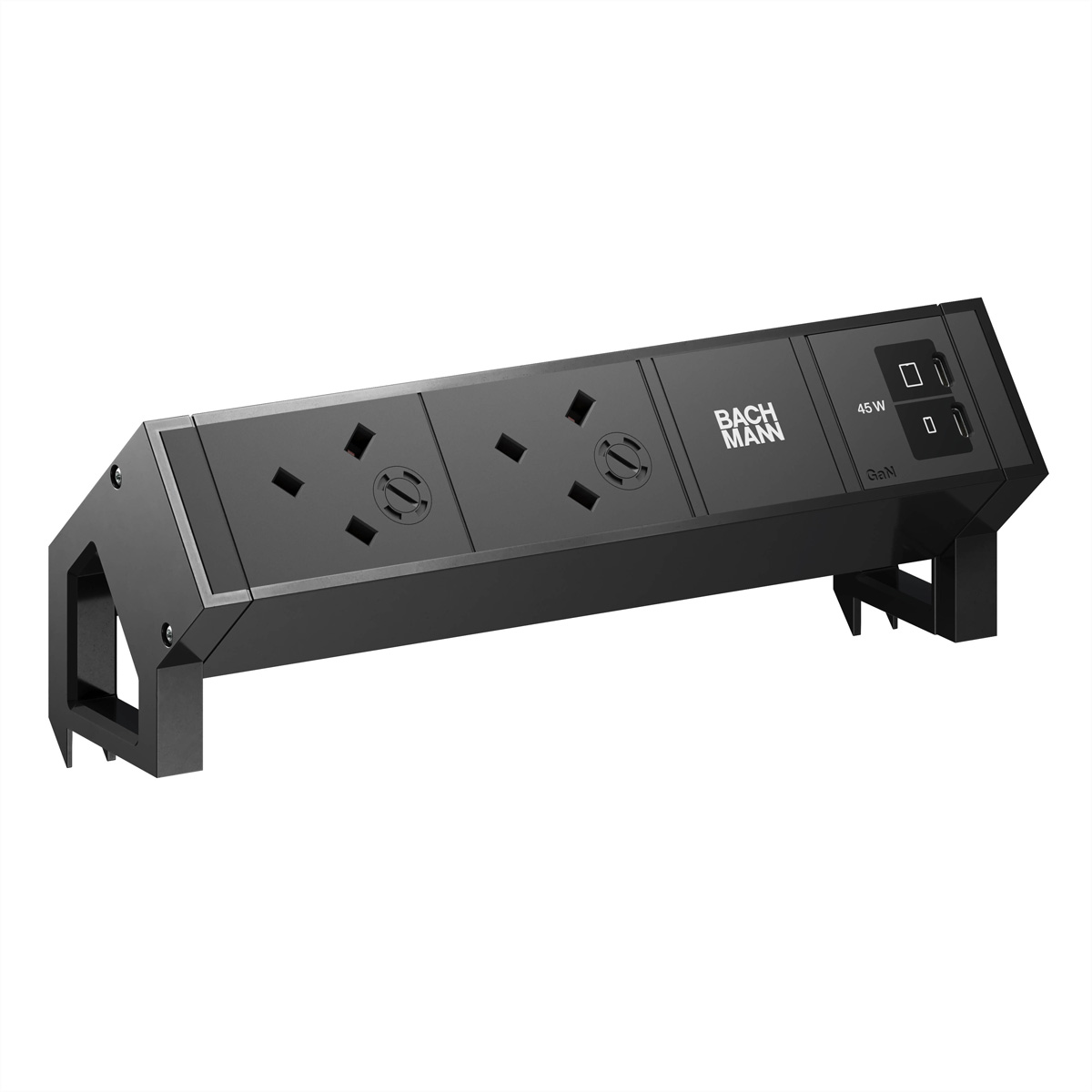 BACHMANN DESK2 2xUK 1xUSB C/C 45W, L=0,2m RAL9005 Aufbau-Anschlussfelder DESK2