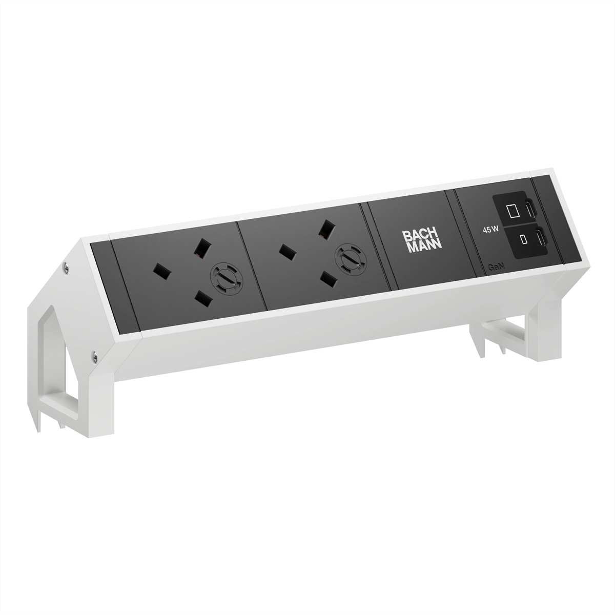 BACHMANN DESK2 2xUK 1xUSB C/C 45W, L=0,2m RAL9010 Aufbau-Anschlussfelder DESK2