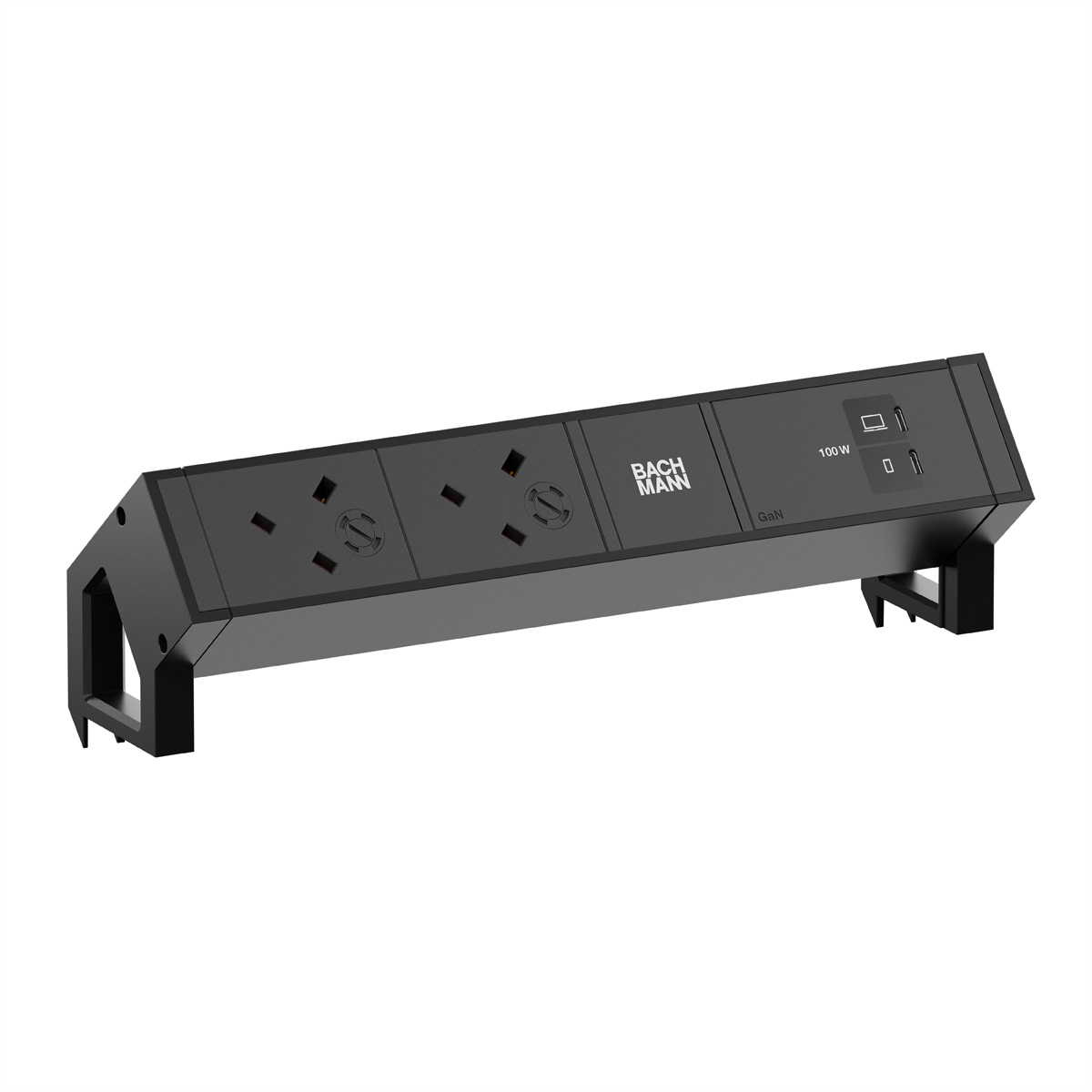 BACHMANN DESK2 2xUK 45° 3,15A, 1xUSB C/C 100W L=0,2m RAL9005 Aufbau-Anschlussfelder DESK2