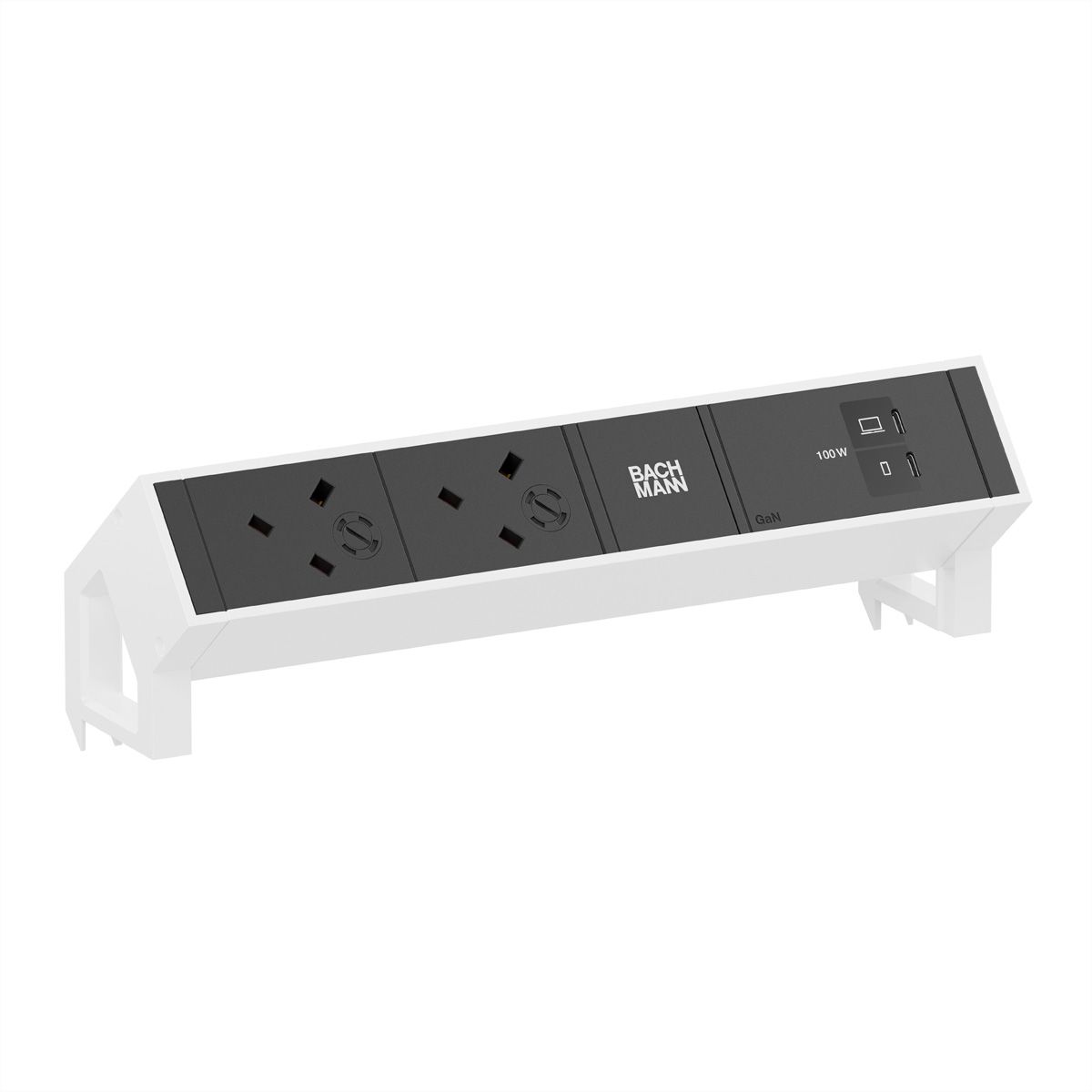 BACHMANN DESK2 2xUK 45° 3,15A, 1xUSB C/C 100W L=0,2m RAL9010 Aufbau-Anschlussfelder DESK2